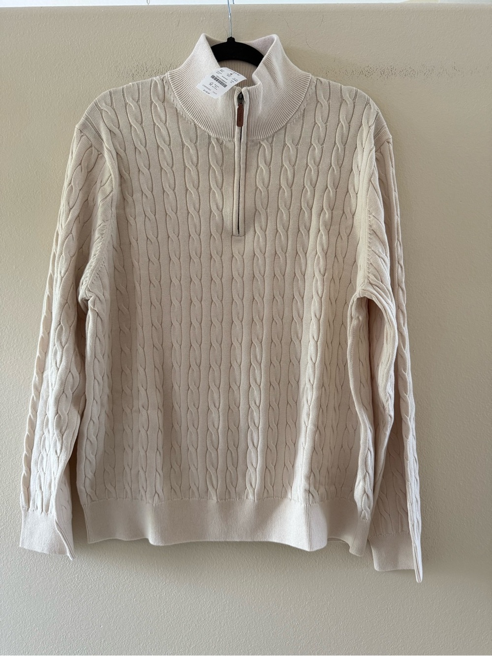 J. Crew Men's Cream Cable-Knit Quarter-Zip Sweater NEW